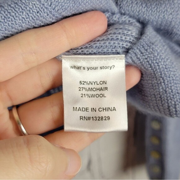 Revolve Weekend Stories Simone blue knit button front cardigan sweater top - Picture 6 of 8